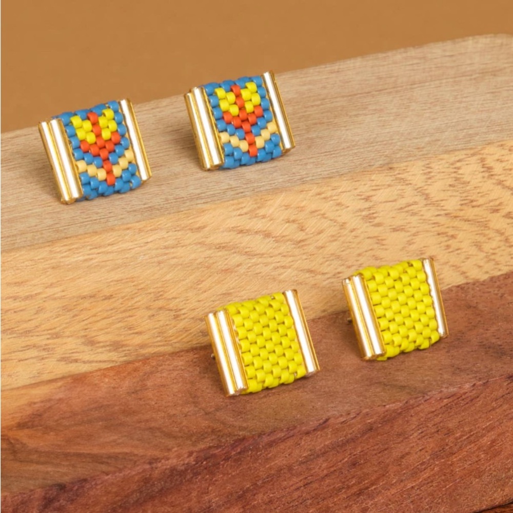 Beaded Handwoven Tulip Stud Earrings-pack of two